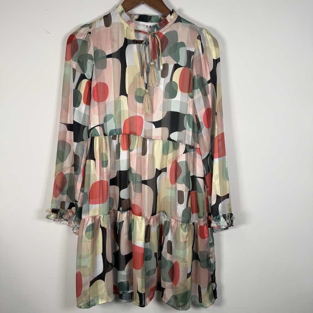 Women's THML Dress Long Sleeve Retro Abstract Muted Pastel Size XS